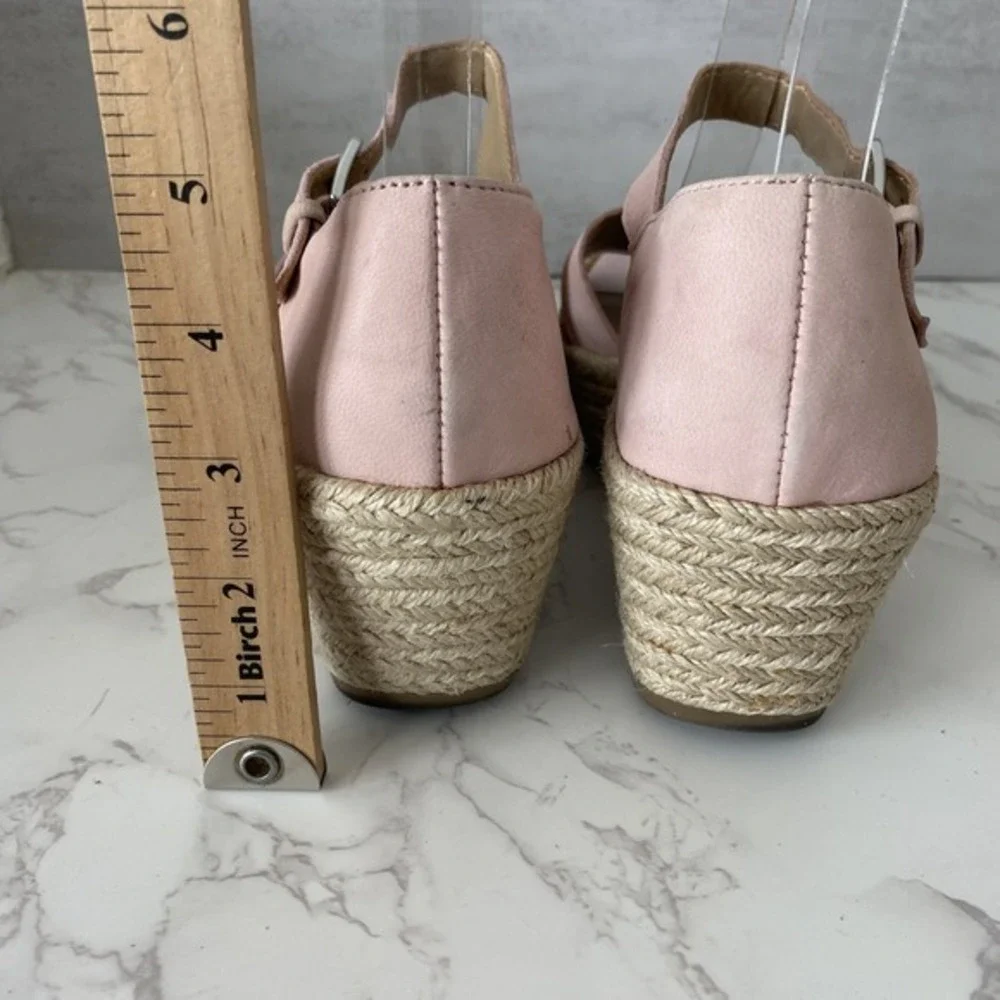 Naturalizer Espadrilles Sandals Women Sz 7.5 Pink Leather Platform Mid Heel‎